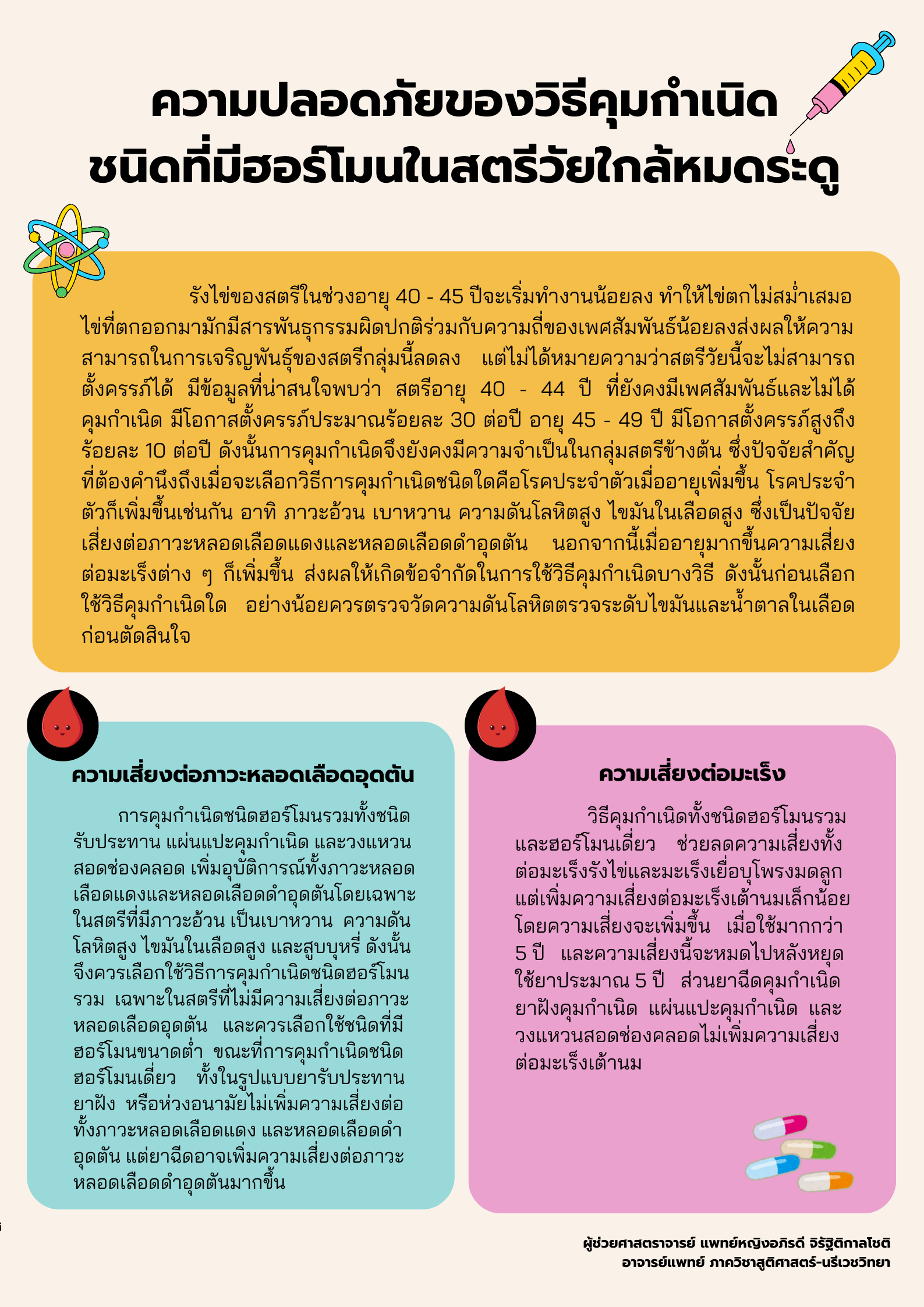 ความปลอดภัยของวิธีคุมกำเนิดชนิดที่มีฮอร์โมนในสตรีวัยใกล้หมดระดู