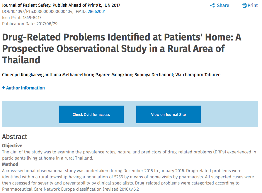 Drug-Related Problems Identified at Patients Home: A Prospective Observational Study in a Rural Area of Thailand