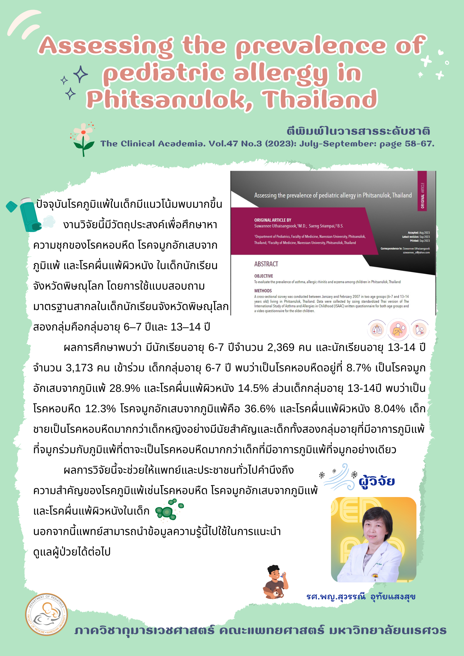 Assessing the prevalence of pediatric allergy in phitsanulok, Thailand 